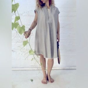 Devotion Twins Striped Button Midi Dress - Dark Pink / Cream - Size Small